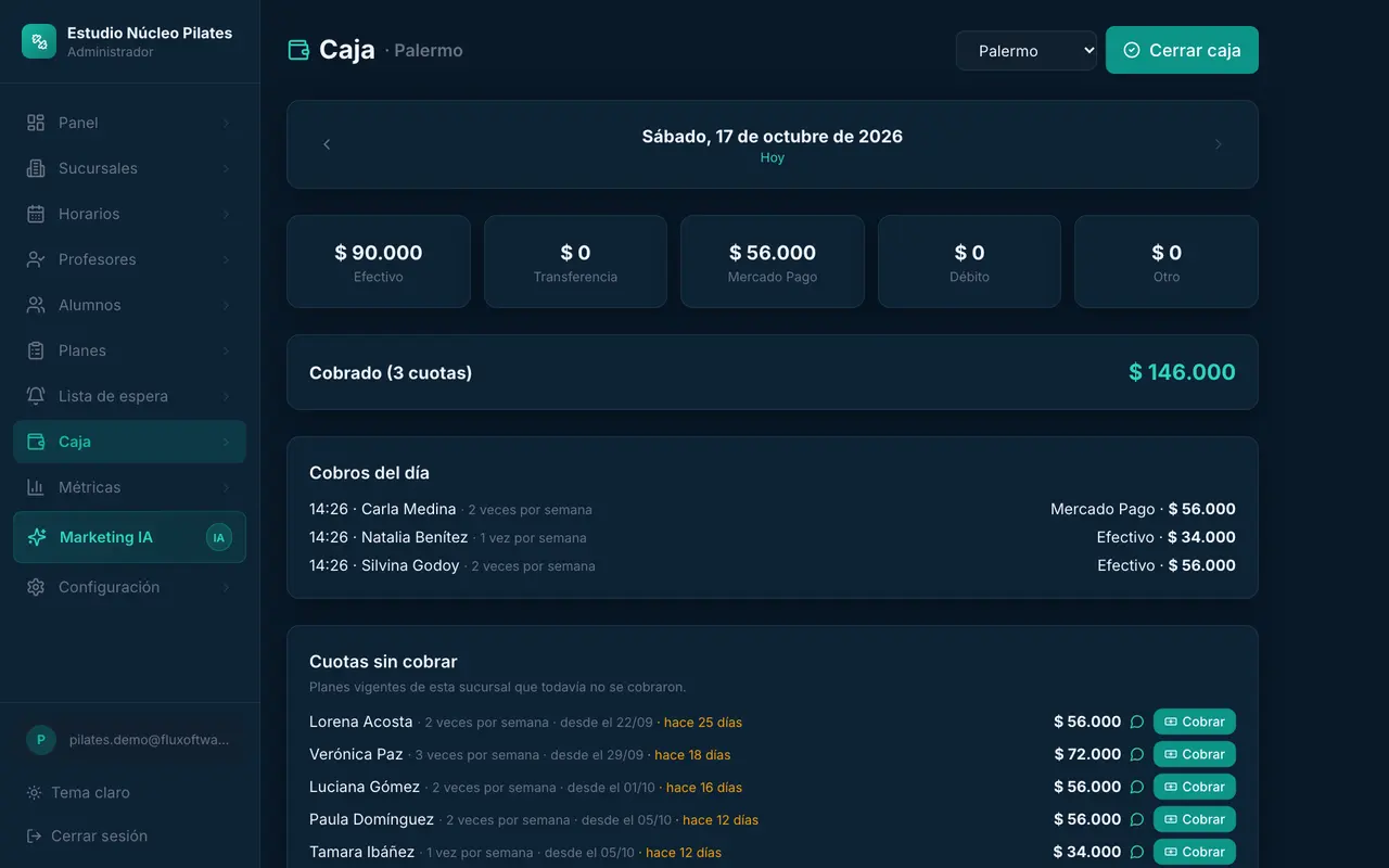 Caja de una sucursal con las cuotas cobradas y las que faltan cobrar